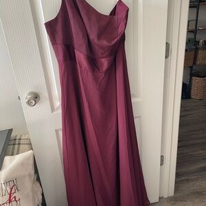 David's Bridal One Shoulder Gown in Burgundy